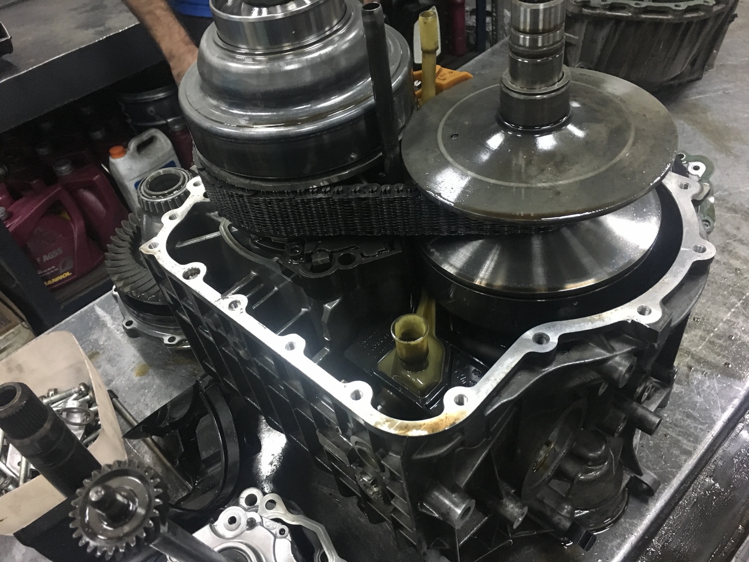 CVT internal components arranged during rebuild