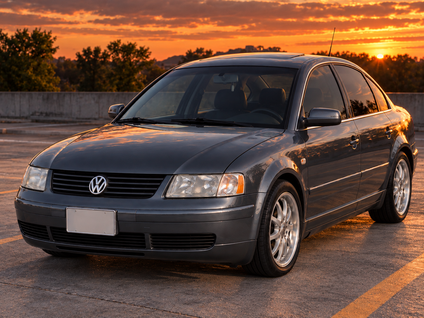 Recreated image of the owner's Volkswagen Passat at sunset
